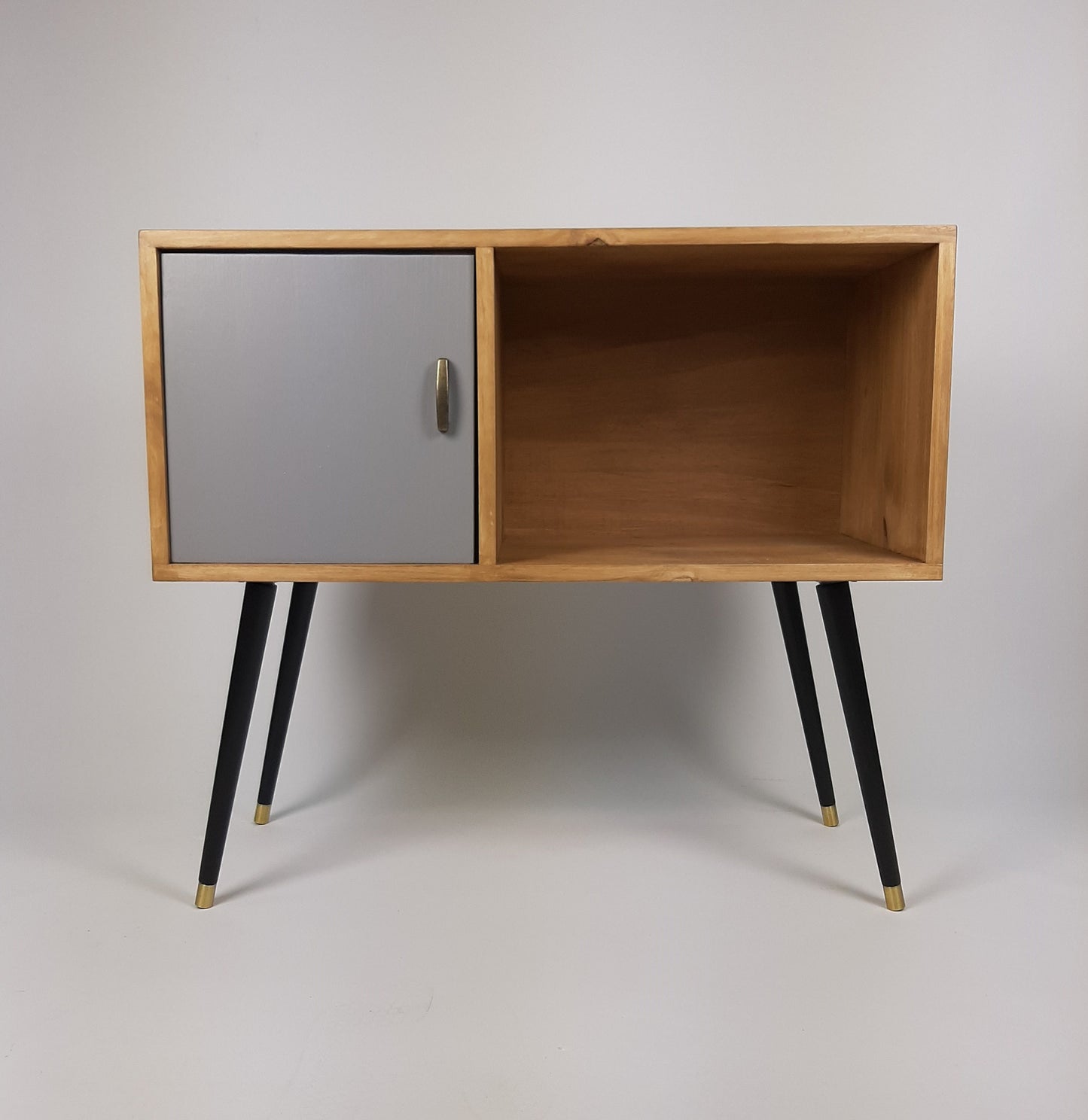Oak Sideboard | Grey Door | Vinyl Record Storage | Solid Wood Sideboard | Black Legs | Credenza